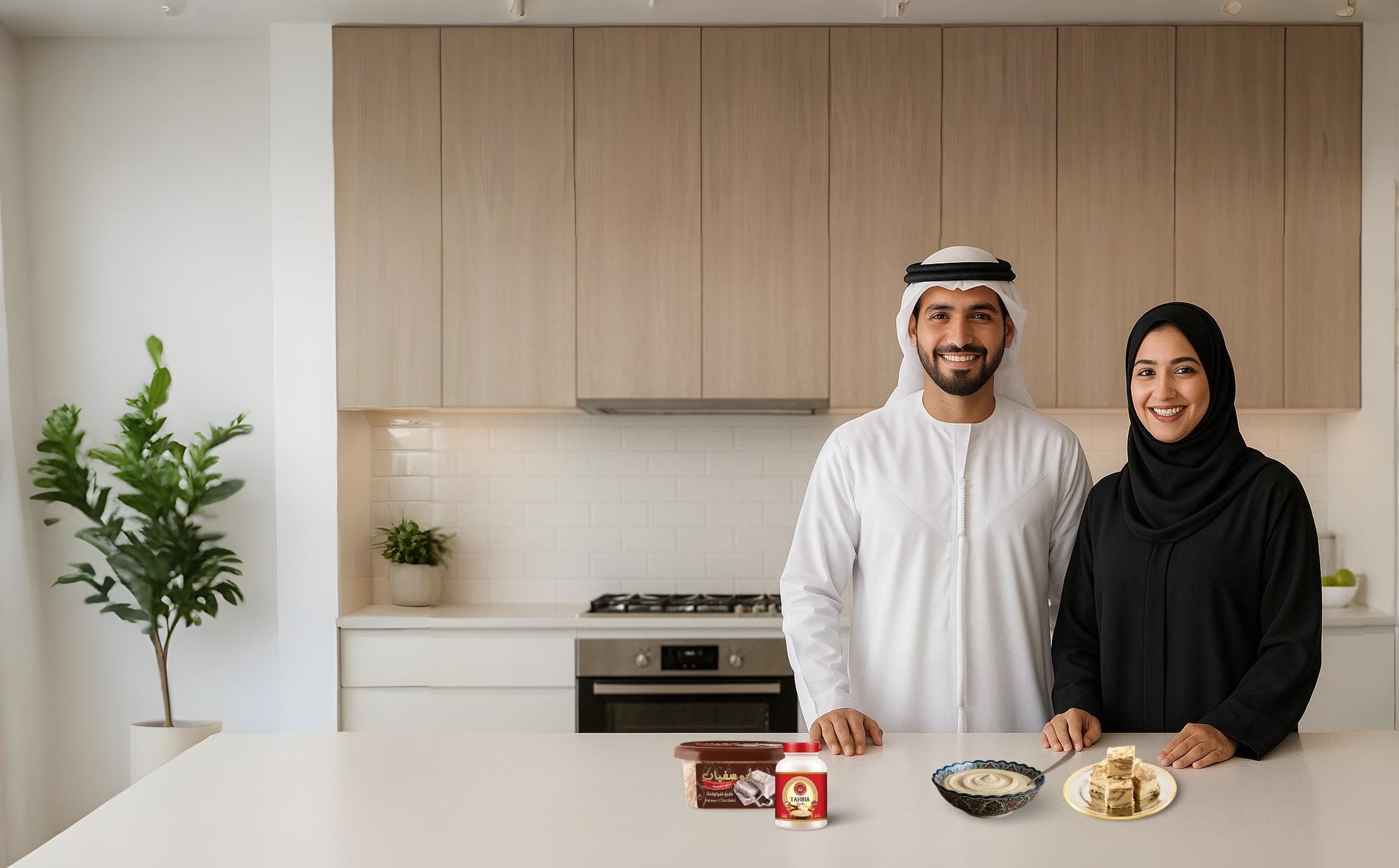 Emirati man and woman infront of ESF products